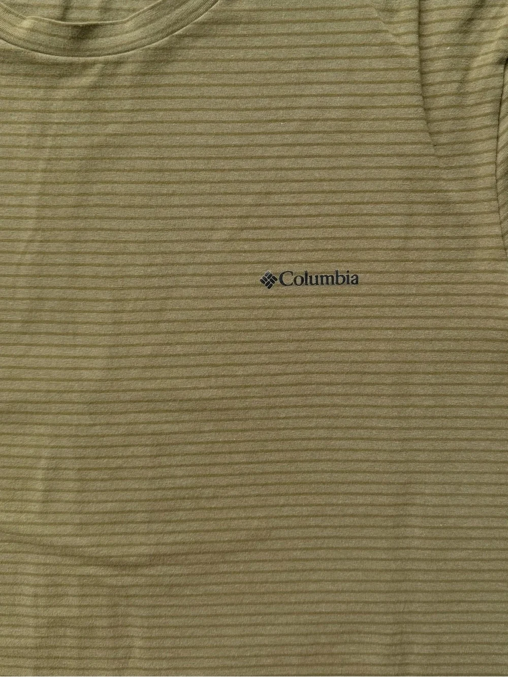 Columbia Men’s Large Olive Green Striped T-Shirt Short Sleeve Crew Neck Outdoor - Picture 5 of 6